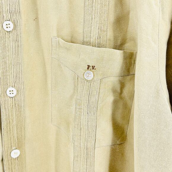 Rare Vintage Cafe Versailles Miami Beige Tan Long Sleeve Guayabera Shirt - Picture 3 of 10